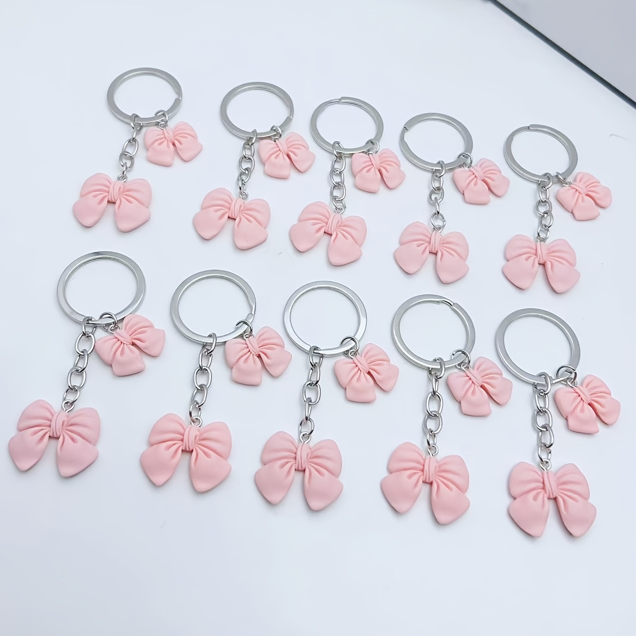 Image of 10pcs Pink Bow Keychains - Alloy, Stylish Accessory & Girls, Perfect Gift For Bags, Backpacks, Or Car Keys, Gift | | Trendy Accessory, Cute Keychains Suitable For Men And Women.