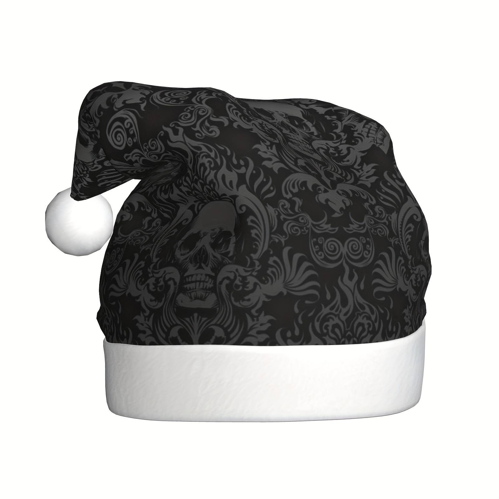 TEMU Chapeau de Noël Unisexe Chapeau de Père Noël, Crâne Noir Gothique Victorien, Chapeau de Décoration de Noël Cosplay de Fête d'Halloween et du