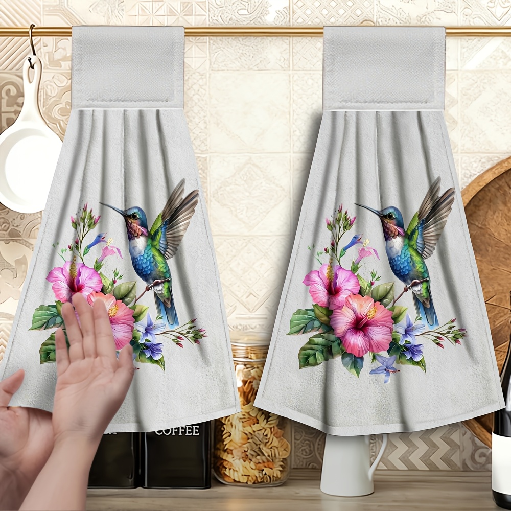 TEMU 2pcs Serviette à main suspendue Motif floral Serviette de salle de bain, Matériau en microfibre douce, Mignonne et très absorbante, Durable,