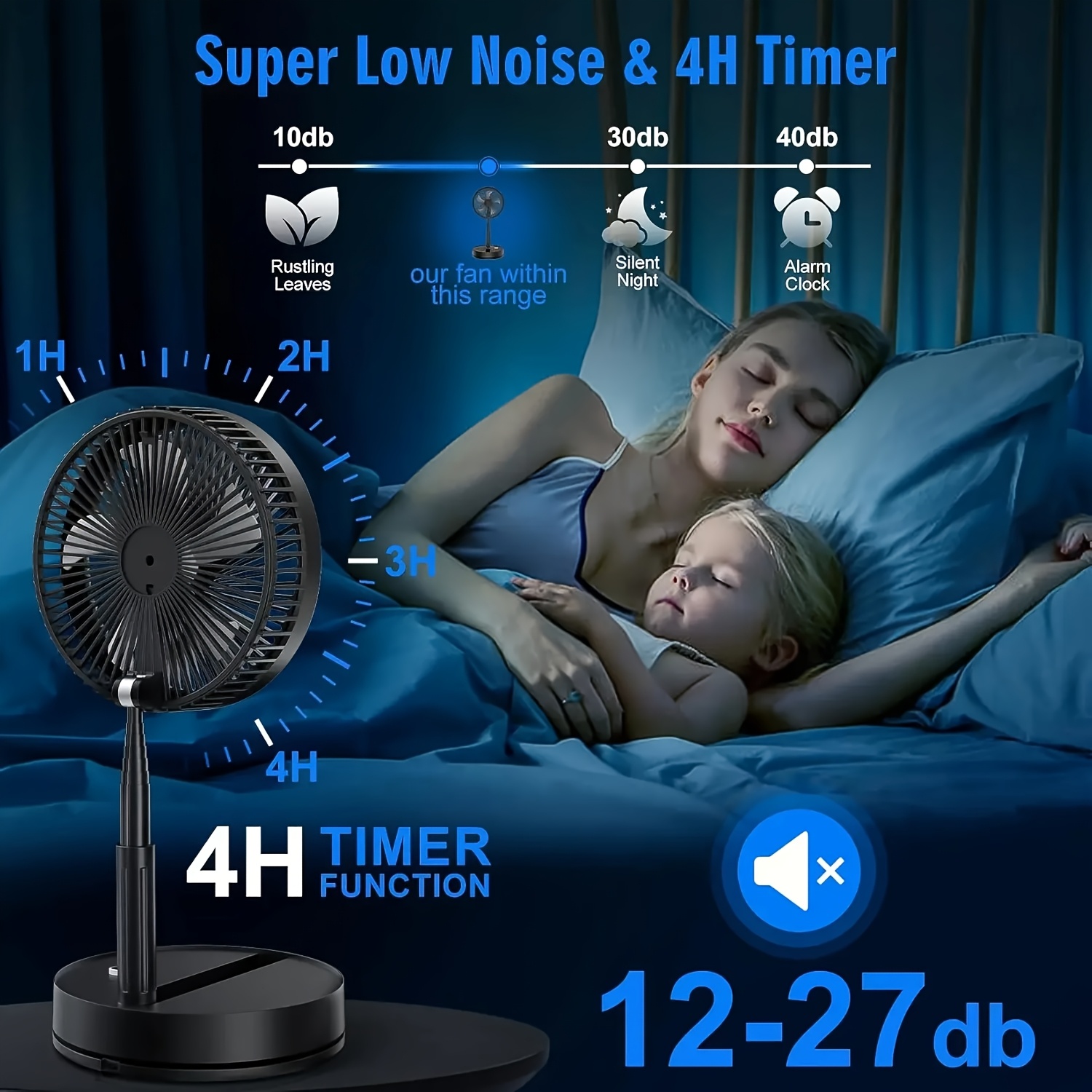 Foldable Floor Fan, Height Adjustable Quiet Portable Cooling Fan, Detachable, 3 Wind Speeds, 8000Mah Rechargeable Battery, 1.5M Charging Cable, Remote Control, Home Air Cooler for Camping Office Bedroom