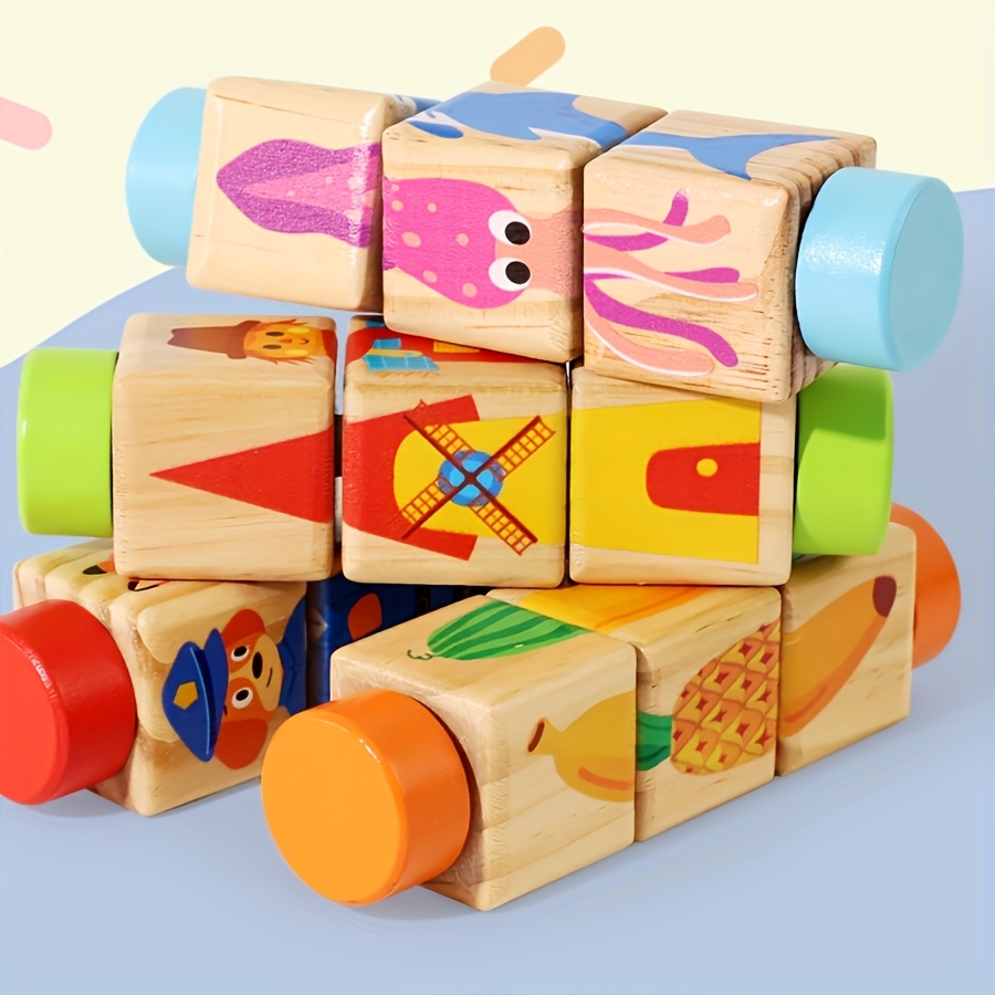 Educational Wooden Rotating Block Puzzle Toy for Kids