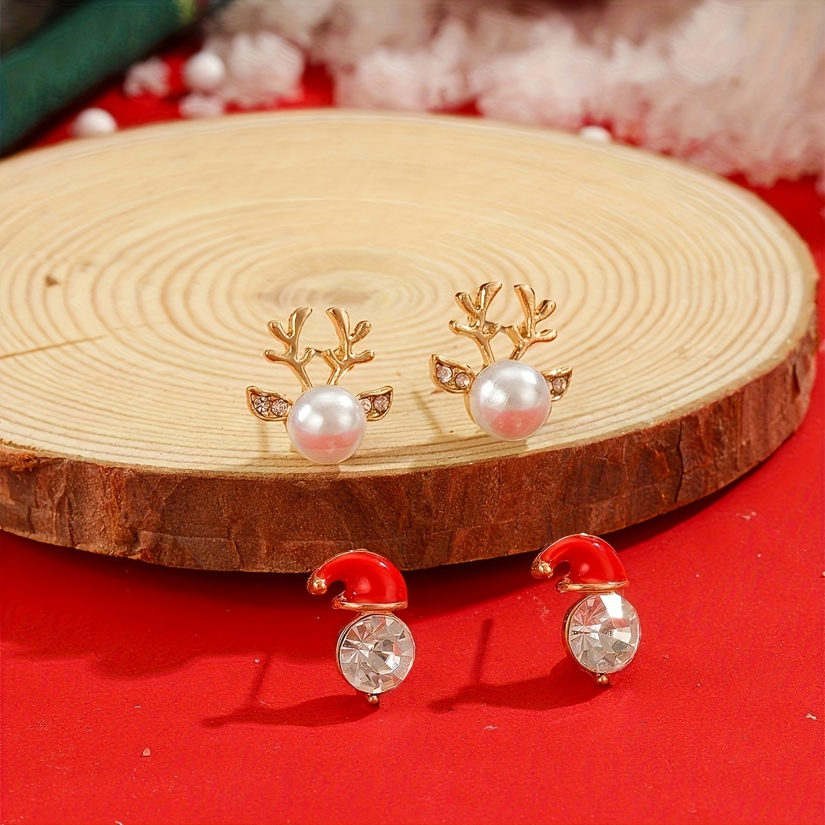 TEMU /set Fashionable Women's Christmas Jewelry, Creative Christmas Hat And Christmas Deer Earring Set, Fashionable Women's Christmas Jewelry And