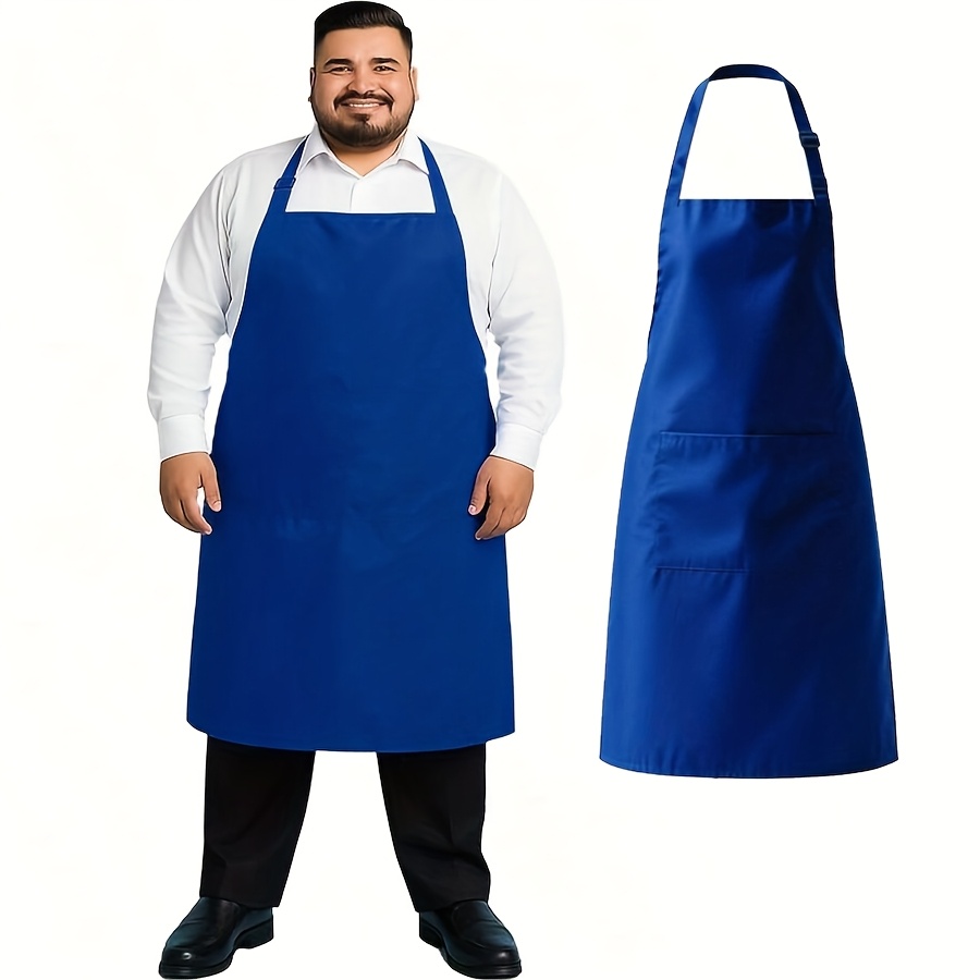 TEMU 1pc Plus Size Apron, Large Kitchen Apron With 2 Pockets, Adjustable Black Apron For Plus Size Men And Women For Cooking, Baking, Cleaning, Gardening, Grilling - Blue