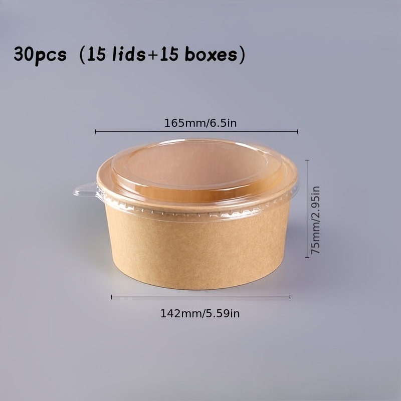 E-shop 30er-Set (15 Schüsseln + 15 Deckel) Kraftpapier-Schüsseln, runde Takeaway-Behälter, Picknick-Salat-Bento-Schüsseln, Obst--Boxen