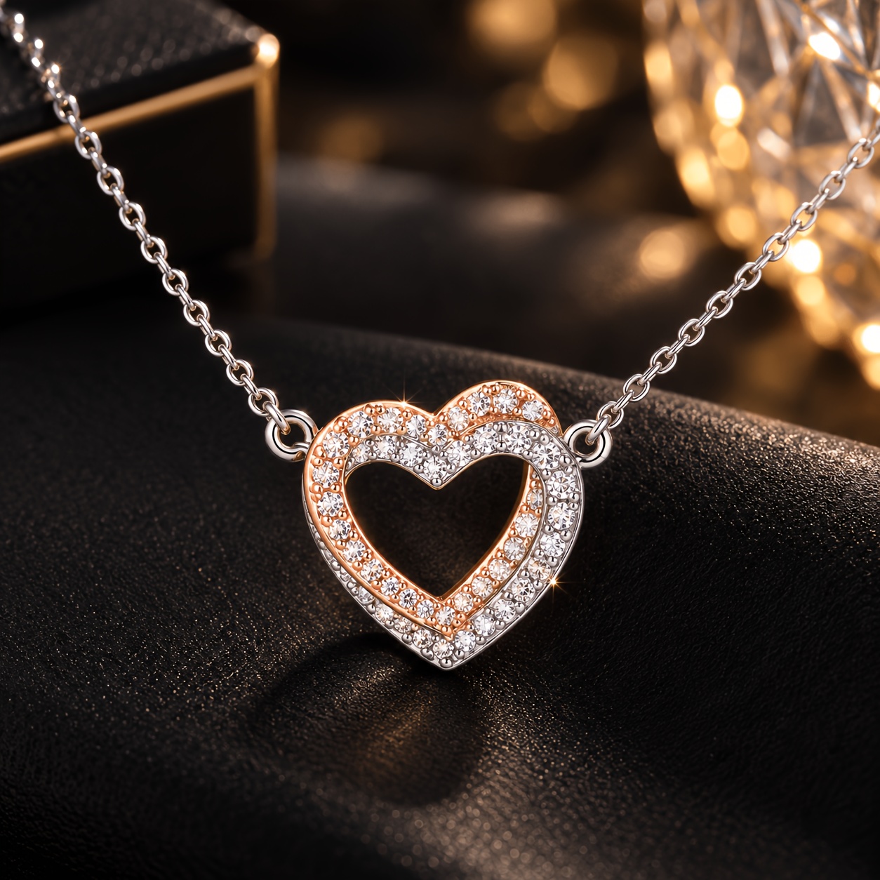 Light Luxury Double Heart Stainless Steel Pendant Necklace