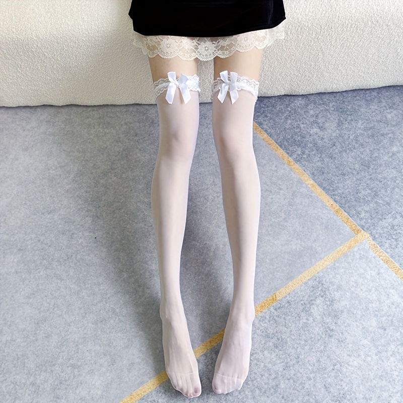 

1 Pair/ And More Specifications Lace Long Stockings Silk Stockings Black Stockings Women's Net Stockings Summer Thin White High Stockings Knee High Stockings Pantyhose