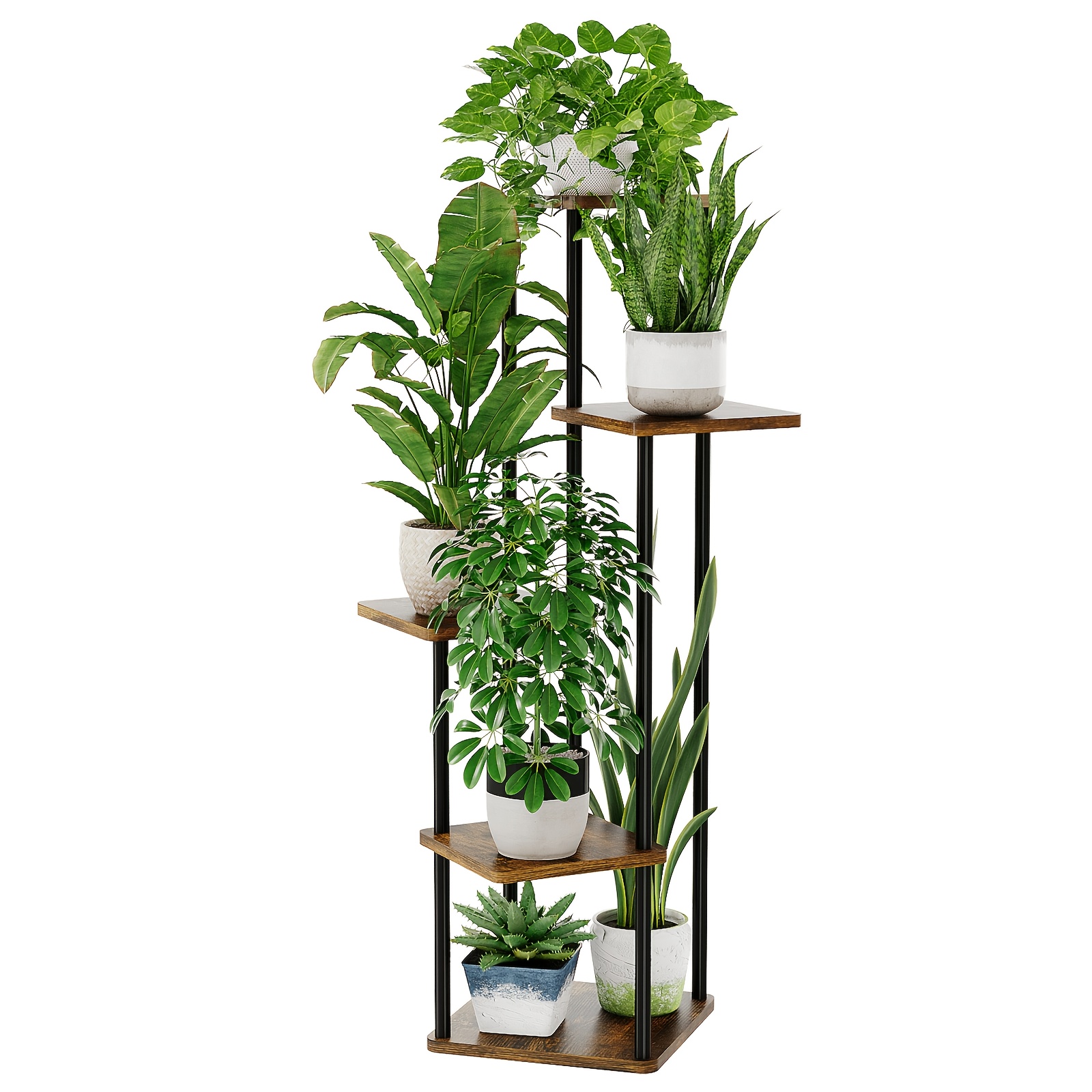 TEMU Support à plantes échelle à 5 niveaux pour plusieurs plantes, un présentoir à plantes en bois pour intérieur et extérieur, convient pour salon,