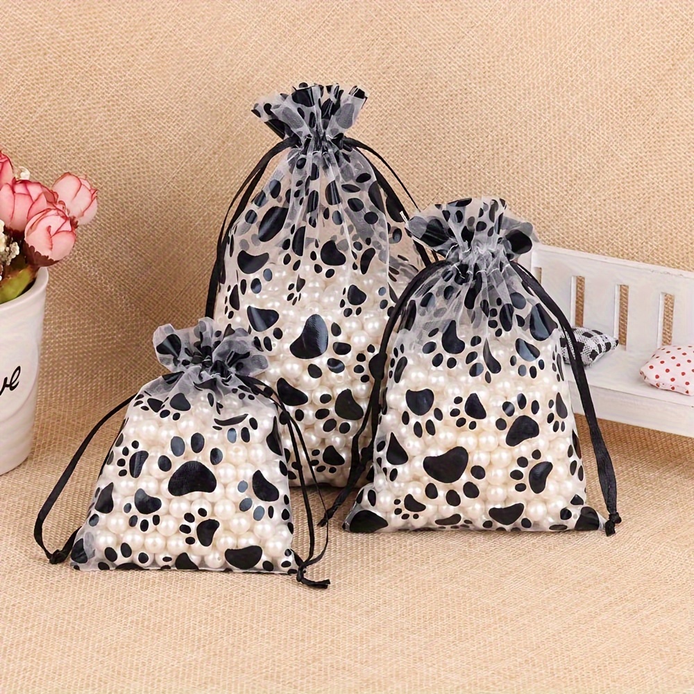 

25 Pcs 9x12cm New Design Black Cat Paw Print High-quality Organza Jewelry Packaging Bags - Perfect For Christmas Party, Candy, Or Jewelry Storage