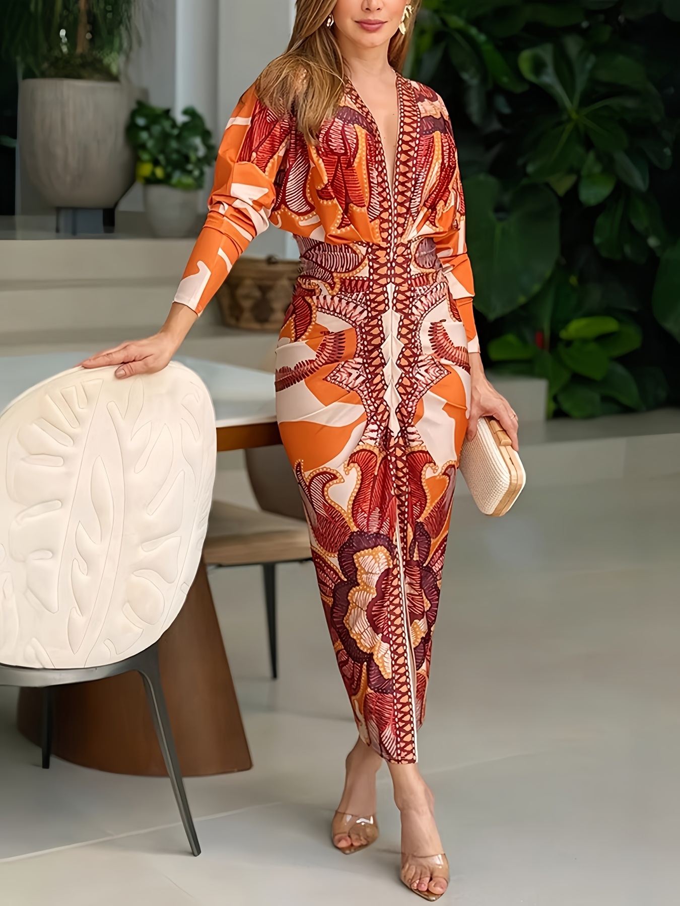 modlily plus size formal dresses Plus Size Formal Long Sleeve Beaded Dress MGNY 71805 main image 1