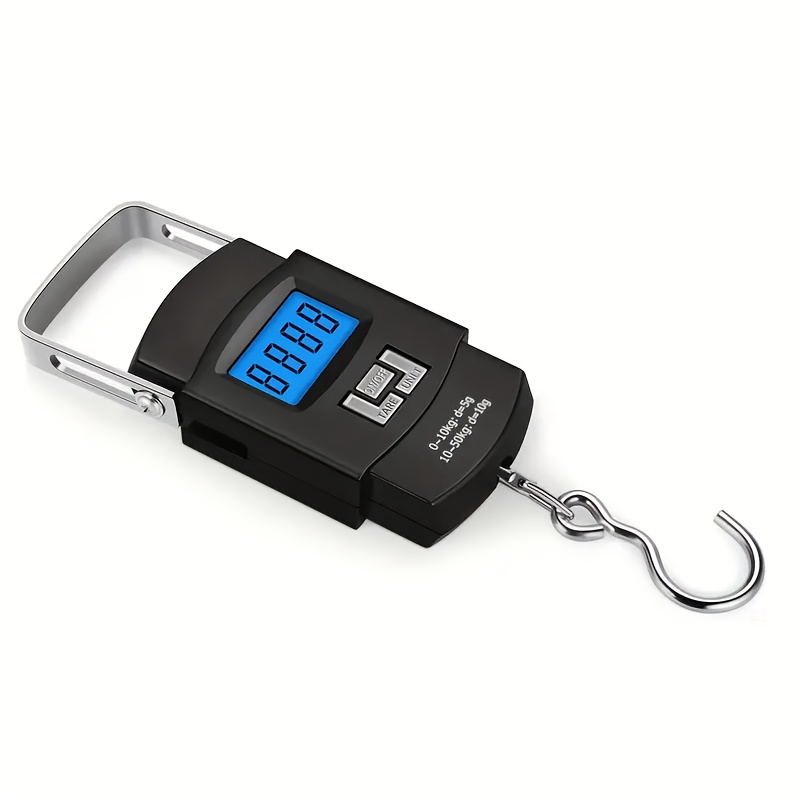 TEMU 1 бр. Преносима джобна везна 110 lb/50 kg с подсветен LCD дисплей, цифрова риболовна везна и мерник за багаж/тегло - (Ниско напрежение) за-image-17601412022441