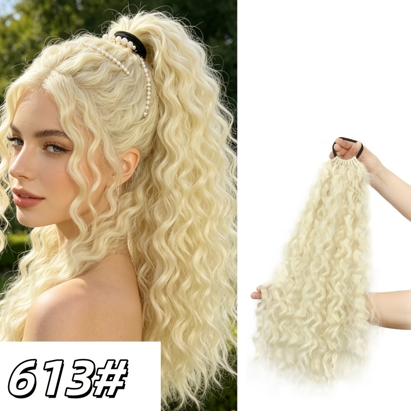 TEMU Lot de 1 Perruque Queue de Cheval Tressée Synthétique en Fibre Haute Température à 10 Mèches avec Cheveux Bouclés Effet Permanente - Élastique