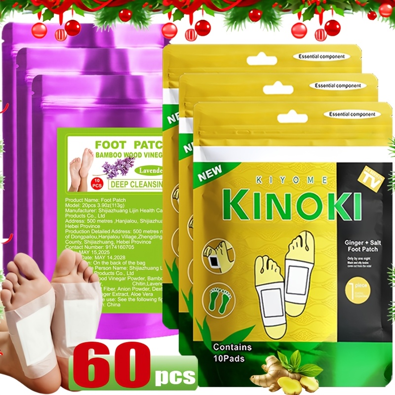 60pcs Deep Cleaning And Care Foot Patch Set [gold 30pcs+lavender 30pcs] Natural Bamboo Vinegar Ginger Powder, Enhances Cleaning And Moisturizing Effects, Winter Foot Care Massage Pad After Foot Bath - Christmas Gift - Local Warehouse