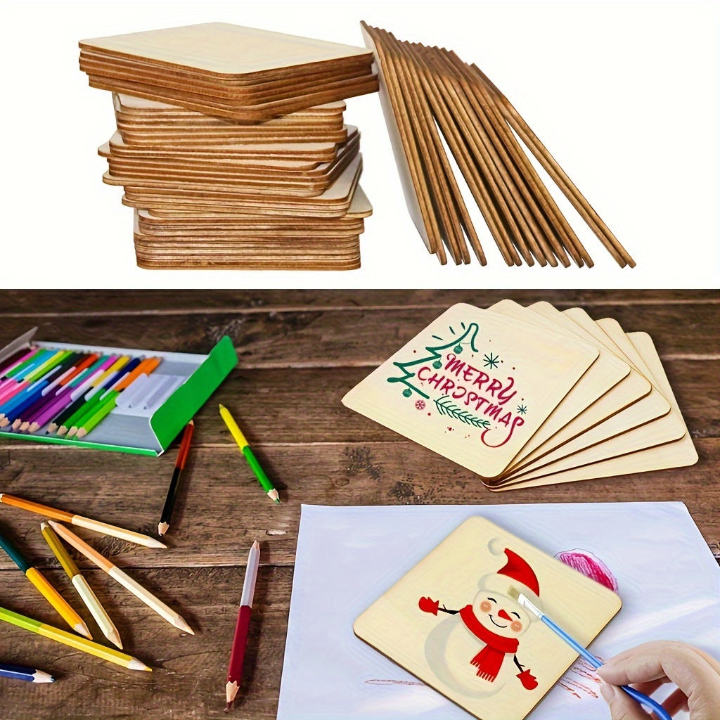 

40pcs/20pcs 3x3 Inch Wooden Pieces, Blank Wooden Square Paper Cutting Board For Diy Craft Painting, Word Puzzle, Coaster, Decoration