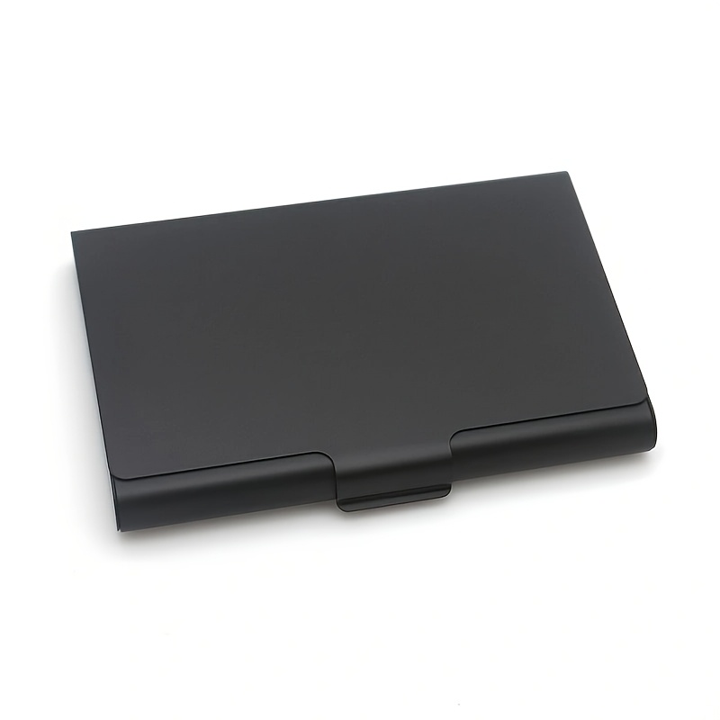 TEMU Stainless Steel Business Card Holder For , Slim Purse Name Card Case With Interior Lining, Professional Black Metal Card Holder With Closure