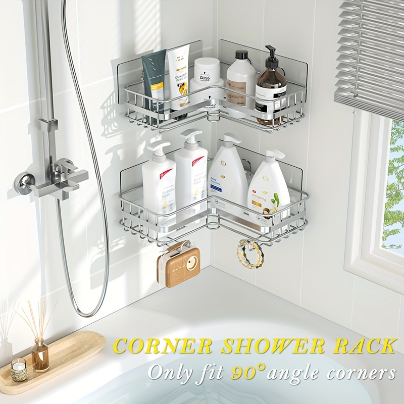 

Corner Shower Caddy Shower Rack, Self Adhesives Shower Shelves No Drilling Shower Organizer Corner Wall Mounted, Shower Storage For Inside Shower Stainless Steel Rustproof, 2 Pack Sliver