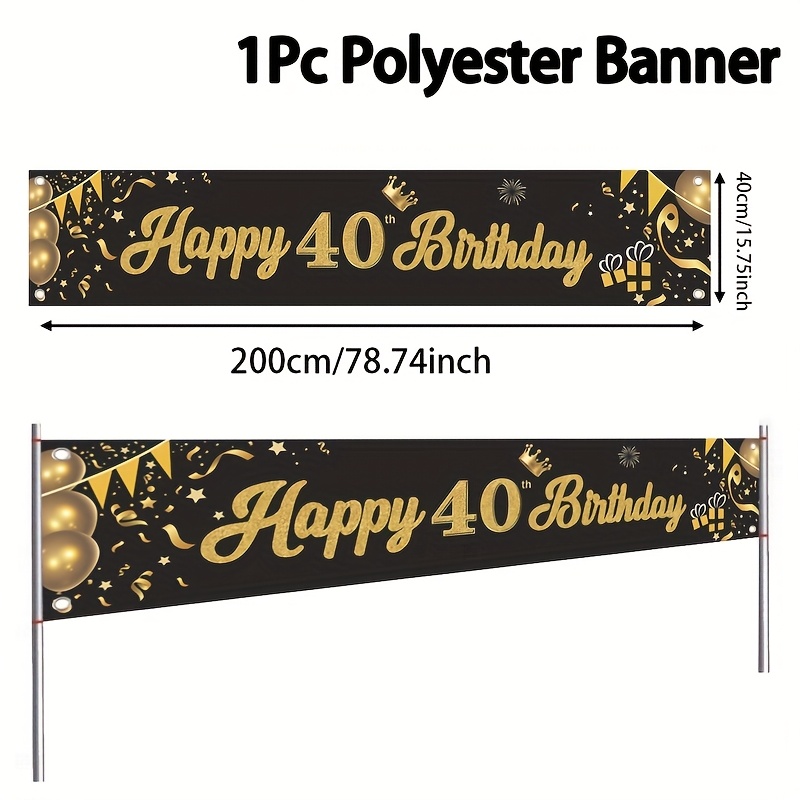 Image of 1pc,40th Happy Birthday Banner,200*40cm,black Banner,40th Birthday Party Decoration,happy Birthday Party Decoration,adult Birthday Party Supplies,hanging Decoration