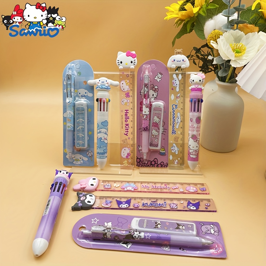 4pcs set   for   10 color push button ball pen with ruler mechanical pencil set     colors for   taking office supplies back to   student gift