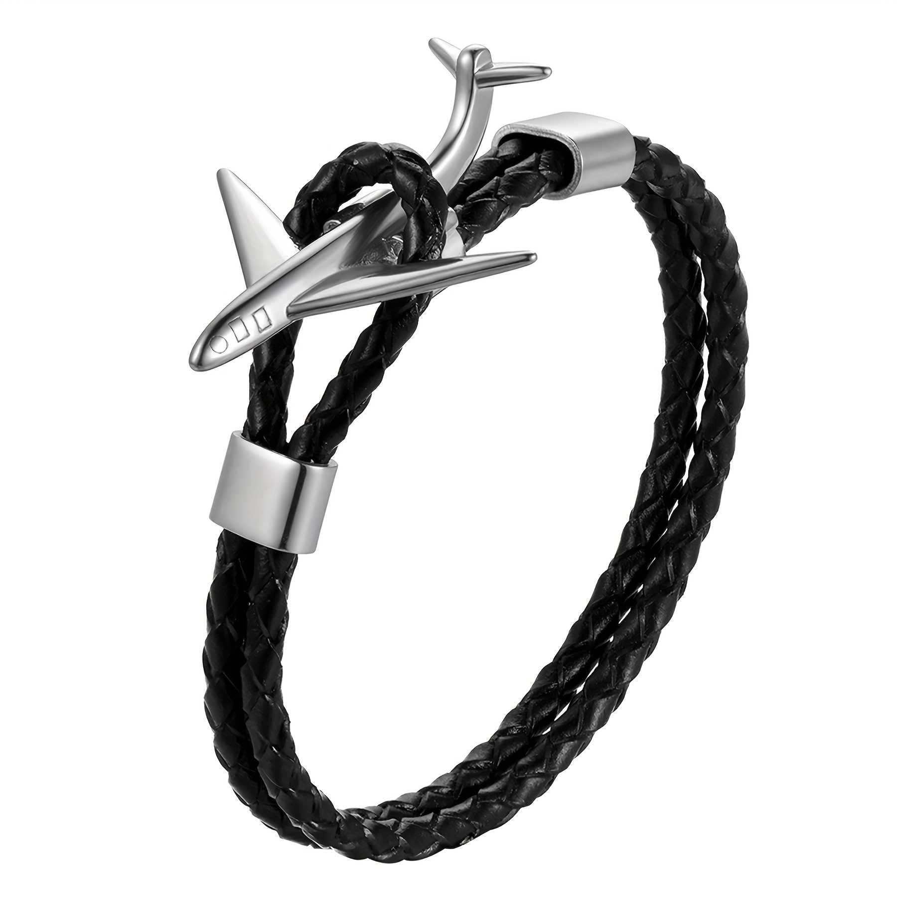 Men's Bracelet Featuring A Retro Ethnic Design With Multiple Layers, From Genuine Faux Leather And Polished, Resembling An Airplane