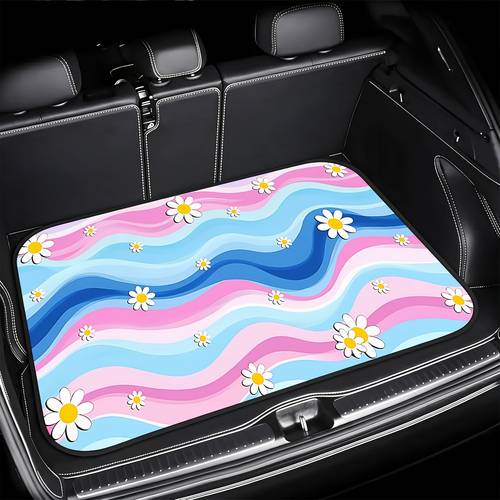 item picture 1pc trunk protective mat decorative trunk mat multi purpose mat car trunk mat vehicle cargo area mat vehicle interior accessory cargo liner printed with a wavy daisy cartoon pattern the car interior to replace