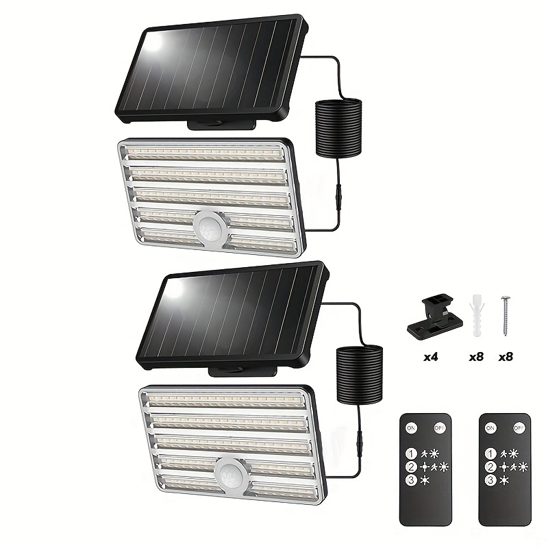 

Waterproofsolar Lights Outdoor - 2pack Led Solar Powered Motion Sensor Lights With Remote Security Wall Flood Lights For Outside Garage