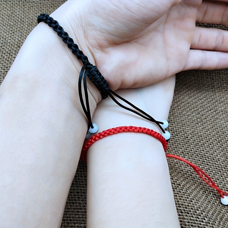 2pcs Red Rope Bracelets for Couples Adjustable Beaded Perfect Gift
