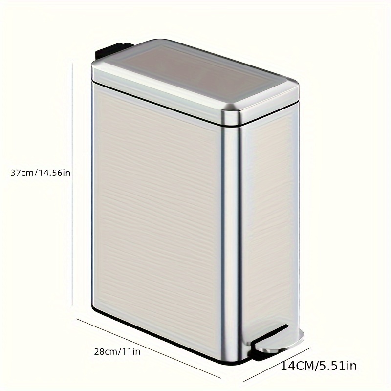 TEMU 1pc Stainless Steel Trash Can With Lid, Foot-operated , Narrow Seam Placement Rubbish Can For Room, Bedroom, Toilet, Bathroom Office And Dorm, Home And Office Supplies