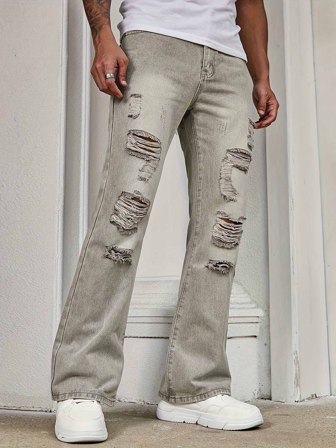pantalones acampanados hombre pantalones estilo denim sin Temu