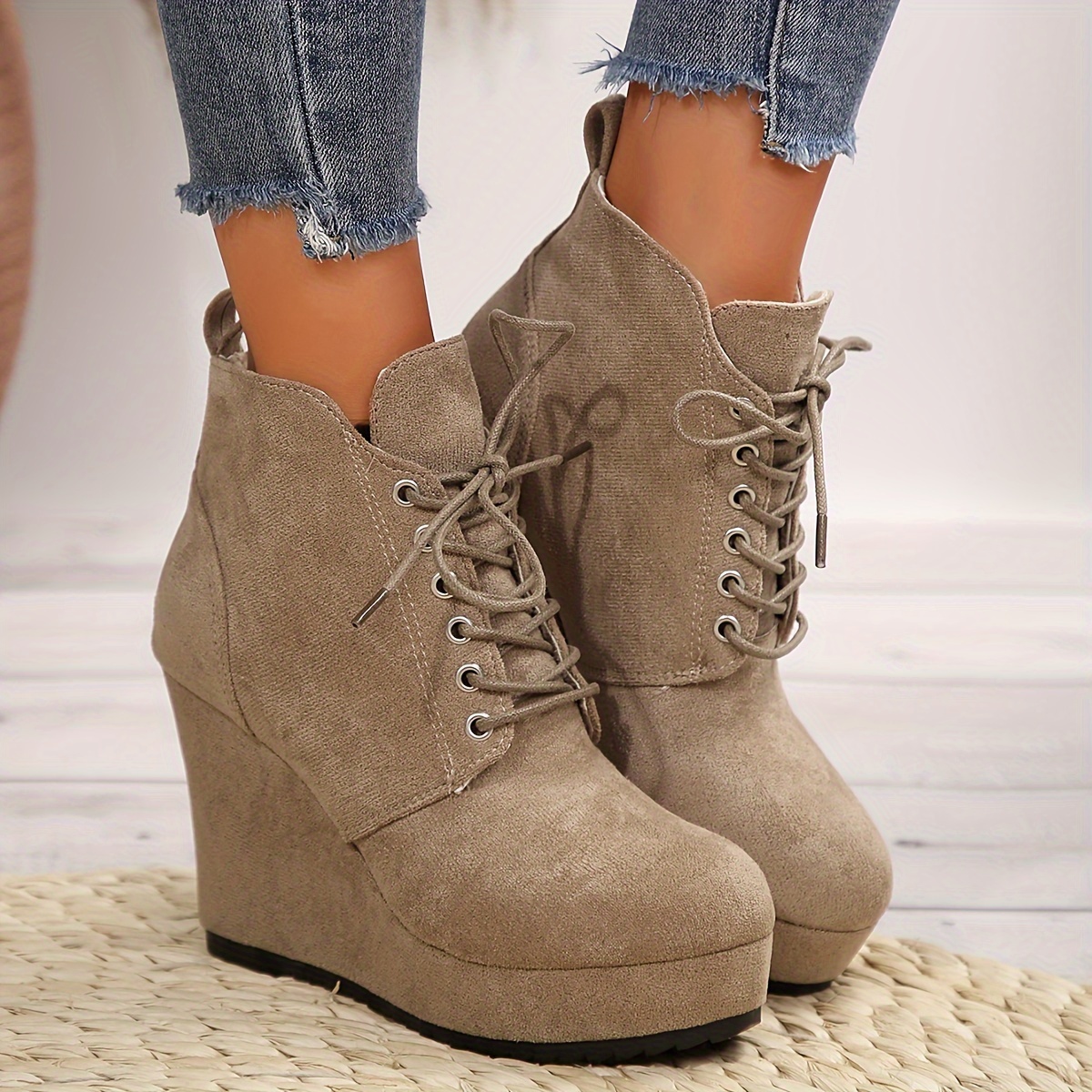 Suede Fleece Comfy Boots Women's Winter Fleece-Lined High-Waisted