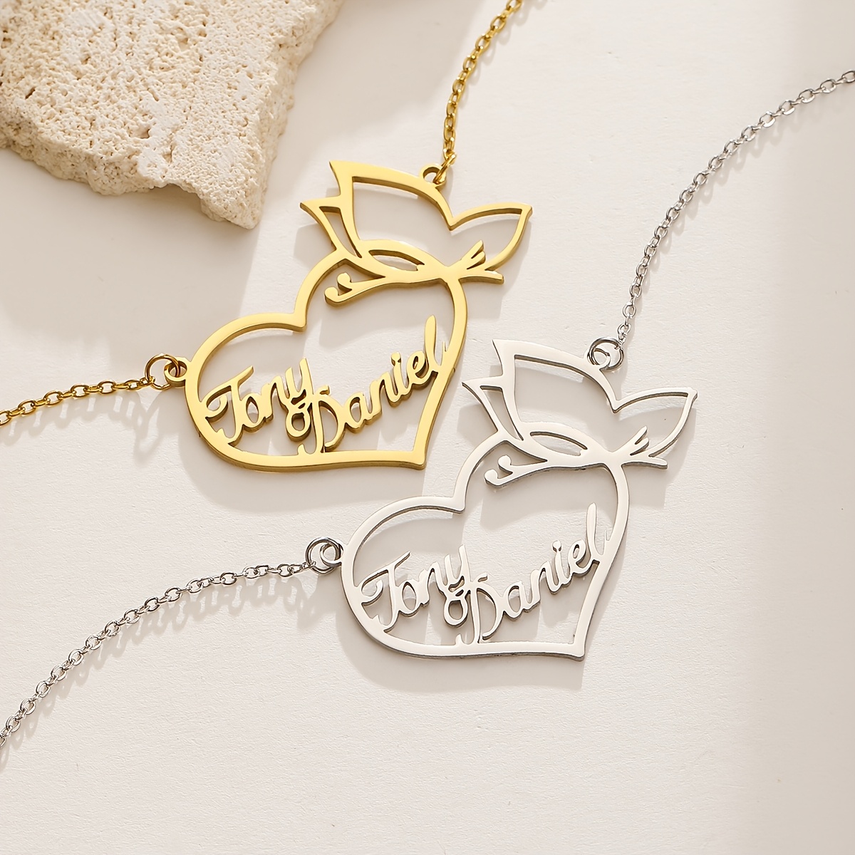 Customizable Stainless Steel Heart & Butterfly Bracelet