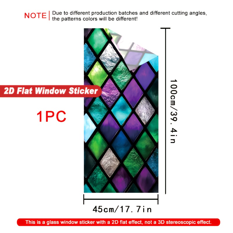 TEMU 2d Flat - 2d Flat - 1pc 2d Flat Vertical Window Sticker. Stained Glass Diamond Pattern Print Non-adhesive Electrostatic Adsorption Installation,