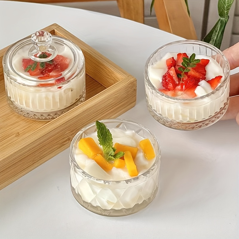 Glass Dessert Bowls Round Pudding Cups Lids Lead free Snack Temu
