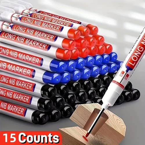 15 multi purpose long hole marker pens 20mm deep hole high quality 5 fine pointed pens red black blue ink for precise marking of materials such as metal woodworking bathroom ceramics glass artificial leather film etc
