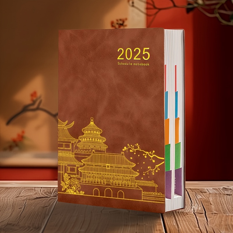 TEMU [new Product Promotion] 2025 National Notebook Thickened Schedule With Leather Face Learning Notepad Wholesale