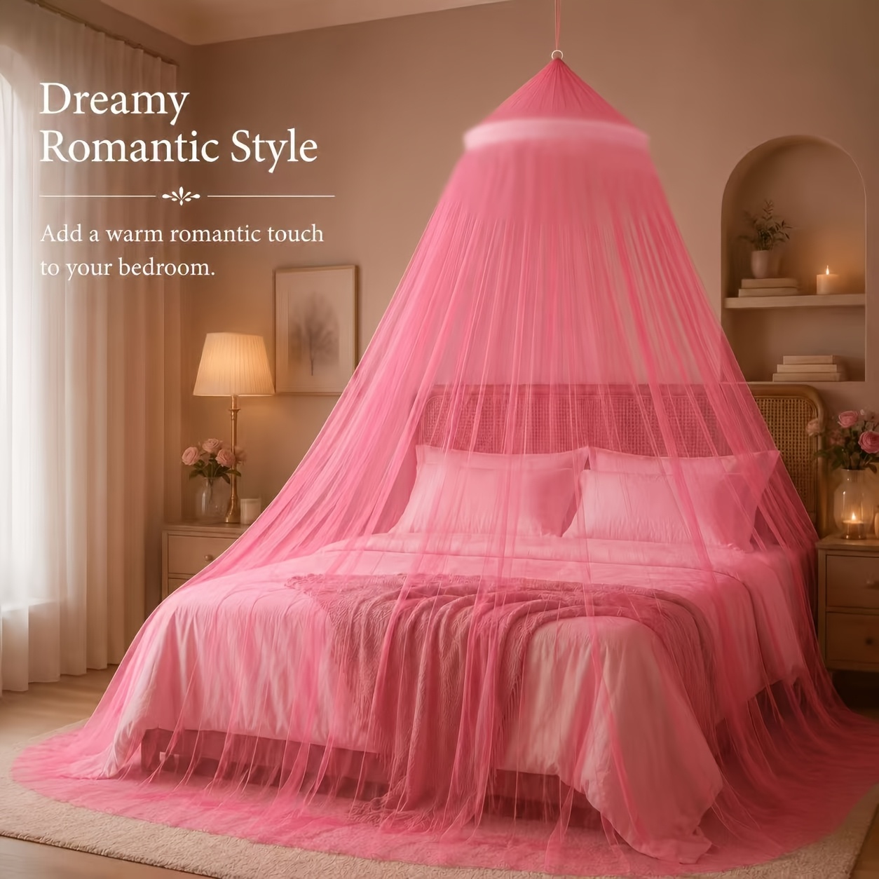 TEMU Luxury Canopy Bed Net, Elegant Dome Style Hanging Net, Lightweight Breathable Mesh Curtain, Romantic Bedroom Decoration, Comfortable Sleep