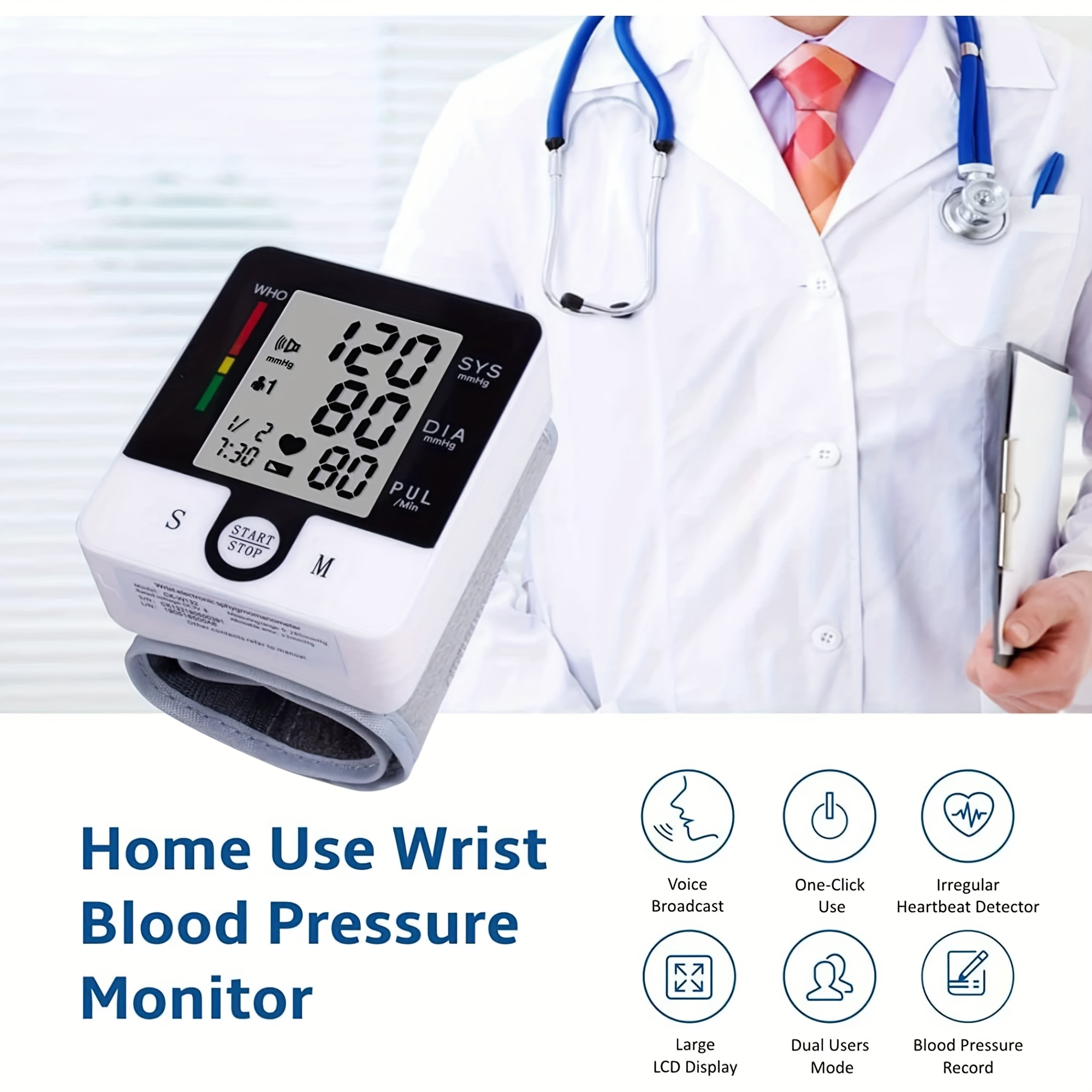 automatic wrist blood pressure monitor with adjustable cuff 90x2 memory storage large lcd display and heart rate sphygmomanometer readings battery powered for home use wrist bp monitor userfriendly design clear   Product details 7
