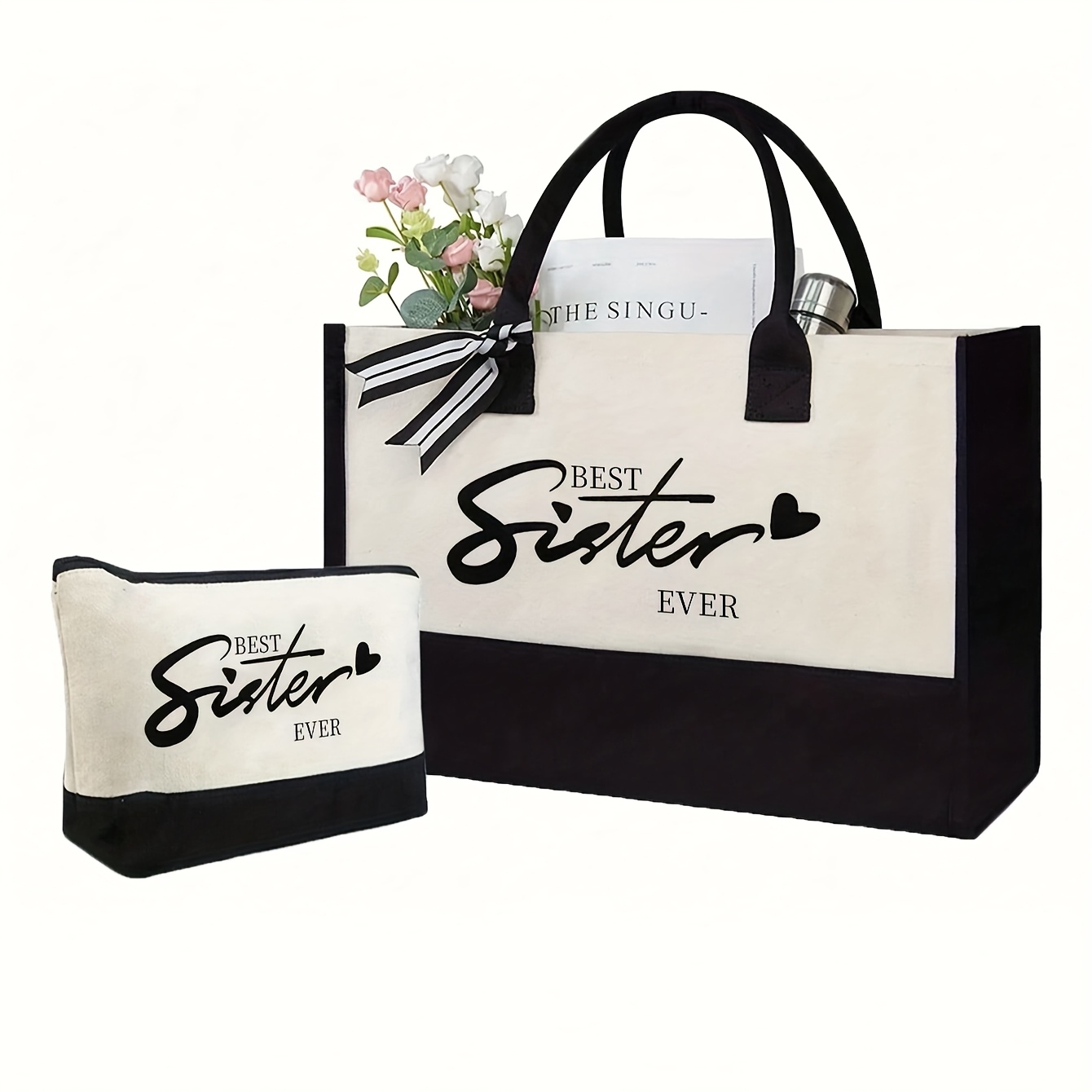 

1 Set Tote Bag Matching - " Sister " , For Sister On , Christmas, - No-closure, ,