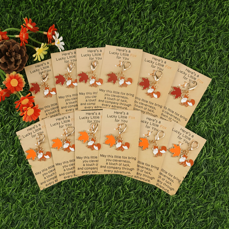 TEMU 2d Flat - 12pcs 2d Thanksgiving Autumn, Shower, Outdoor Fall Party Etc. Maple Leaf Keychain With Card, Inspirational Quote Card Pendant, Autumn