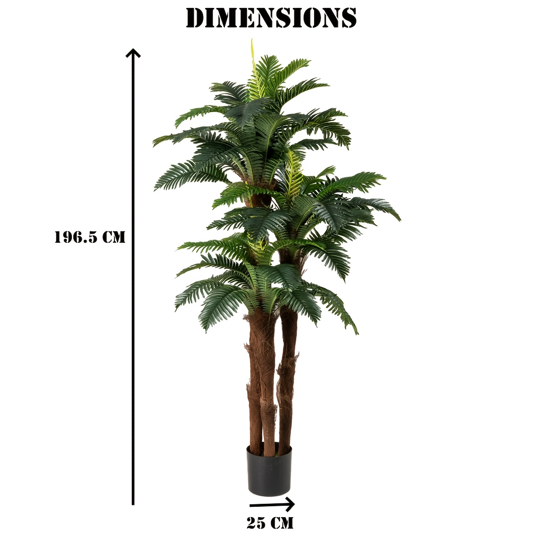 E-shop 2er-Set Künstliche Palmen, 191,5 cm Hohe Tropische Pflanze + 3 Verstellbaren Blättern, 3 Echte Rinden & Moos, Indoor-Kunstpflanzen im Topf für