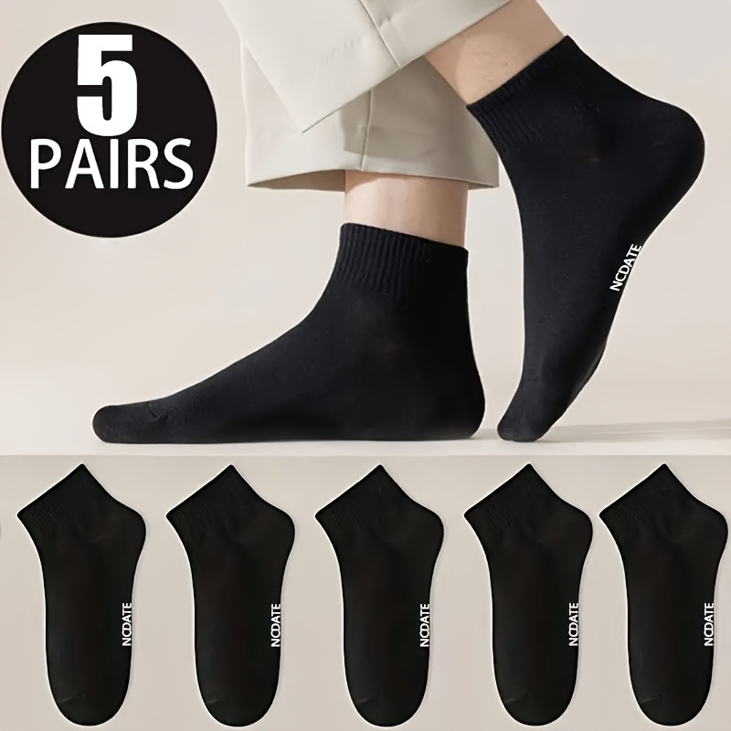 TEMU 5-pack Spring/summer New Breathable Sweat-absorbent Minimalist Versatile Solid Black White Gray Unisex Ankle Socks