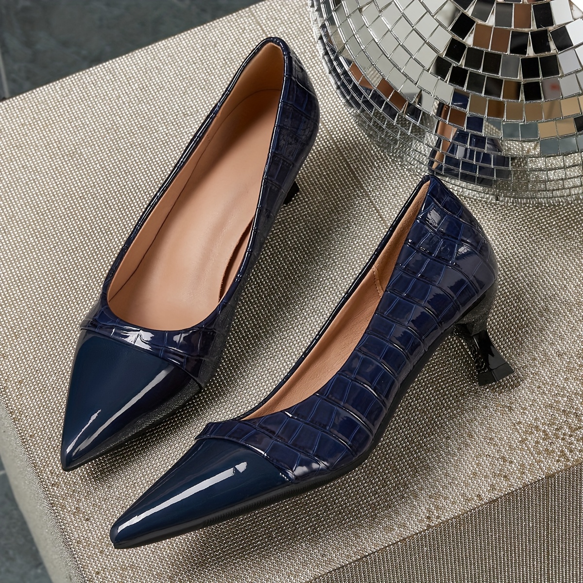 navy blue women dress shoes Tikicup Women Navy Blue Patent Pumps Low Cut Pointy Toe Stilettos Elegant  Ladies Formal Slip On High Heels Fashion Dress Shoes