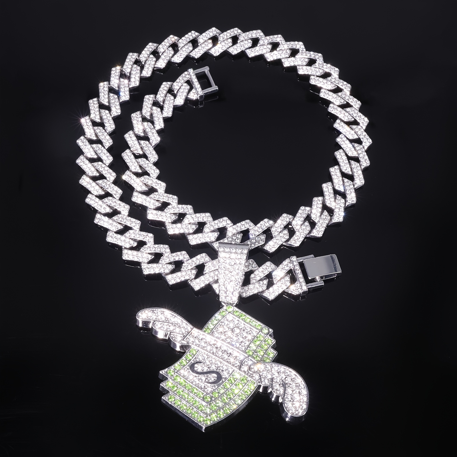 Image of 1pc Hip Hop Wings Usd Pendant, With 50cm 5a Cubic Zirconiaia Cuban Necklace, Daily Streetwear, Hip-hop Jewelry, Party Accessories, Suitable For Men And Women' Wear And Gift
