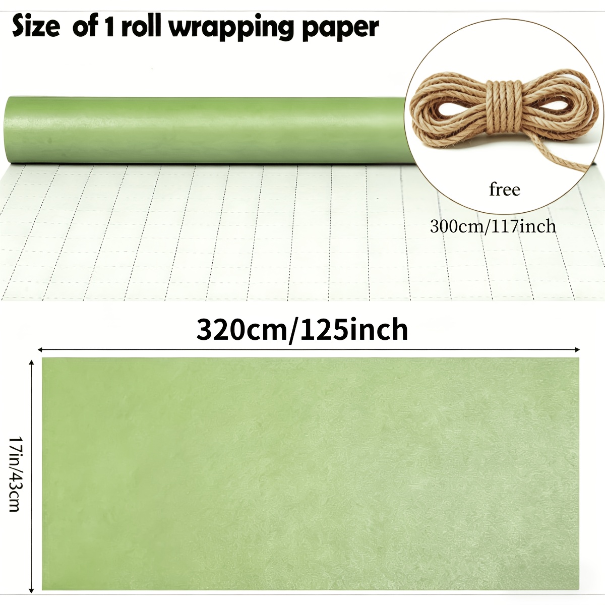 Image of Sage Green Wrapping Paper, With 3 Meters Of Twine, 17 Inches X 125 Inches, Suitable For Birthday Gifts, Weddings, Parties, Christmas, Thanksgiving, Valentine's Day Elegant Wrapping Paper