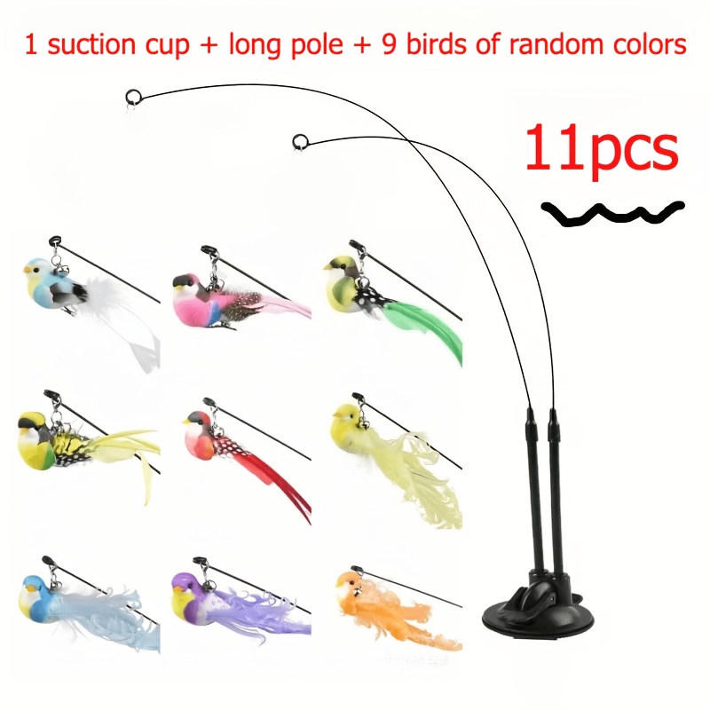 TEMU 7pcs/11pcs Random Color Simulated Bird Replacement Heads   Long Double Rods And Strong Suction Cup Base, Synthetic Fiber Feather Plastic Foam