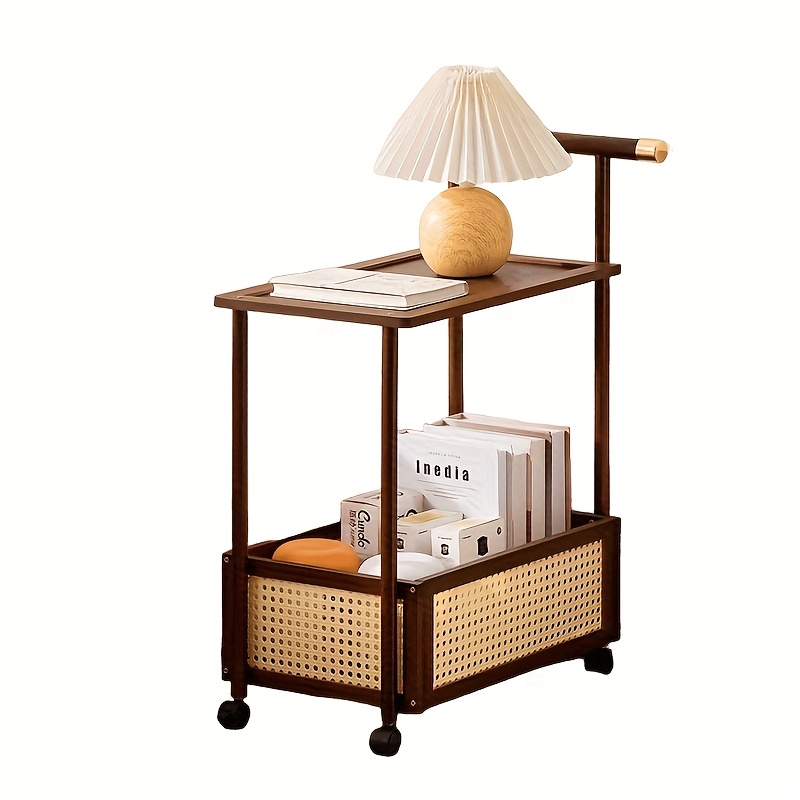 2 tier vintage rolling side table classic bedside storage cabinet with wheels suitable for bedroom living room multi functional nightstand antique details 1
