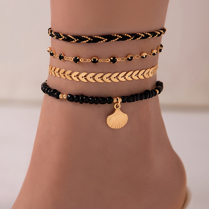 

Ensemble de 4 bracelets noirs vintage gothiques, chaîne en corde tissée artisanale, accent de strass, polyester, pour femmes, pour un et les de fête.