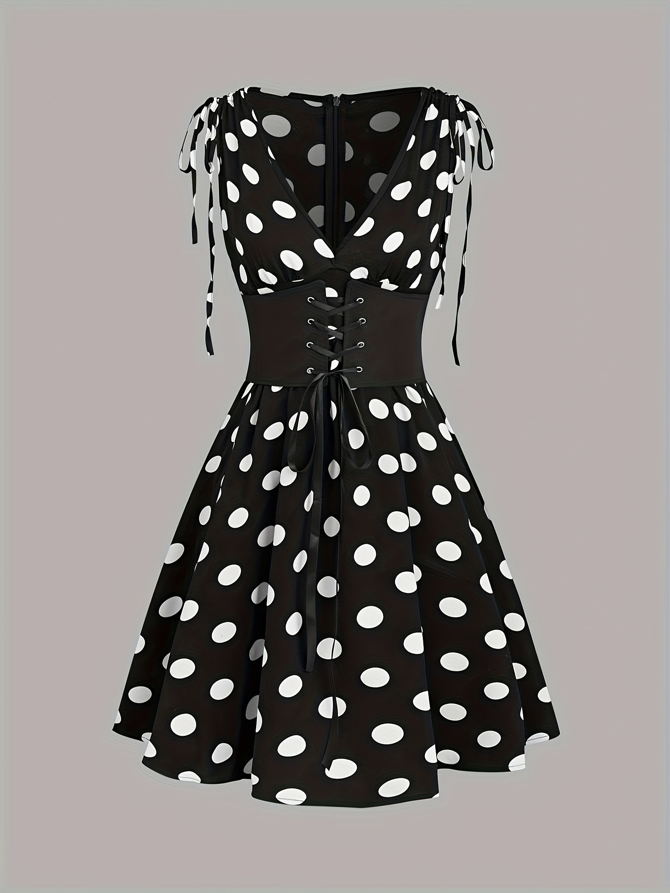 polka dot taillenbetonendes langarm v ausschnitt kleid