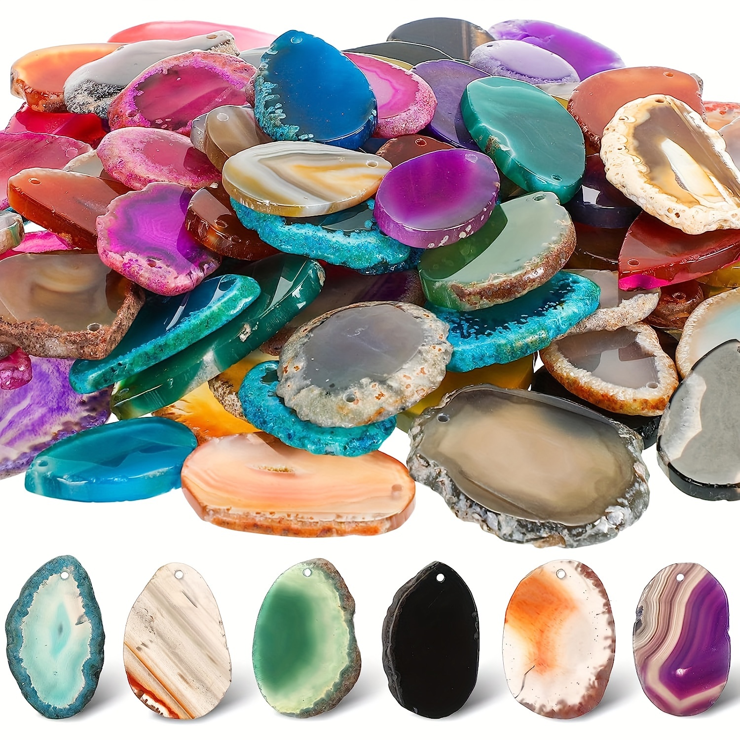 

10/20/30pcs Agate Slice Assortment - Large Natural Gemstone Slices For Jewelry Making, Beading, And Crafting - , Unique Shapes, Vibrant Colors, And Diverse Textures