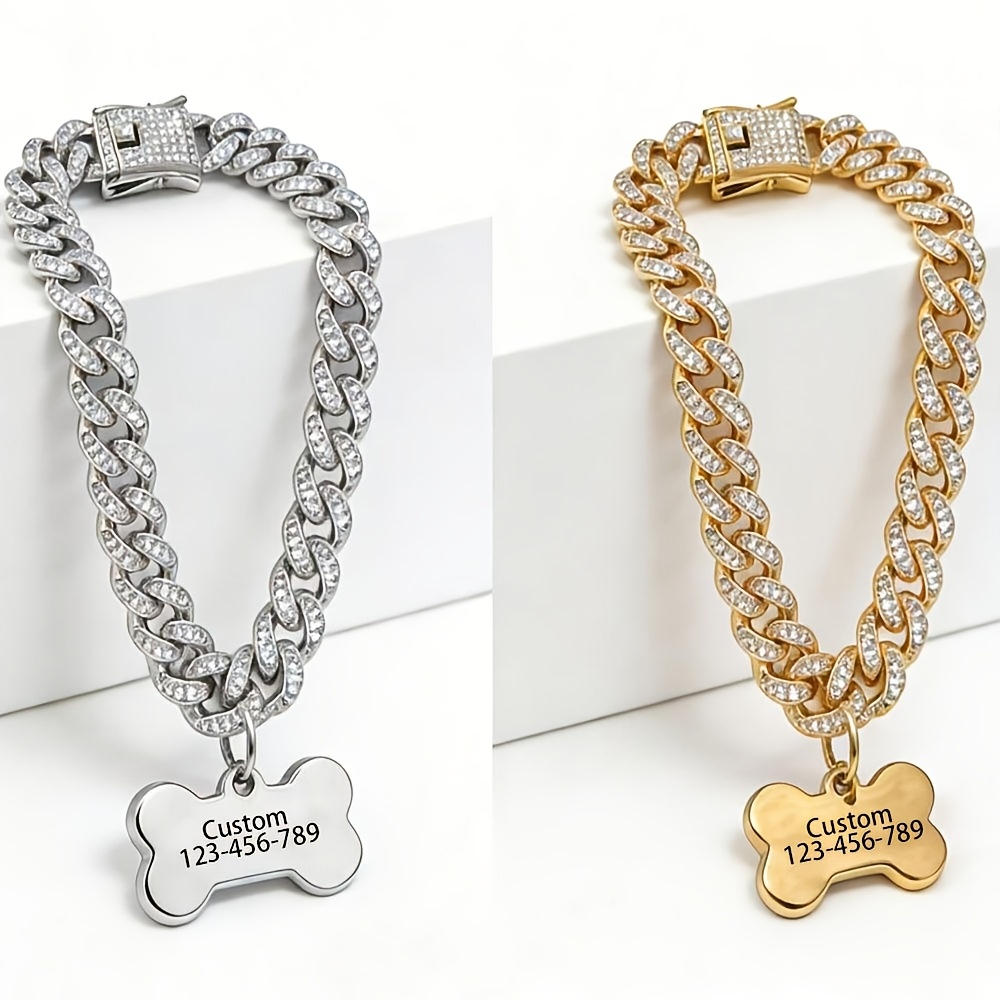 Personalized Fashion Pet Collar with Customizable Bone-Shaped ID Tag
