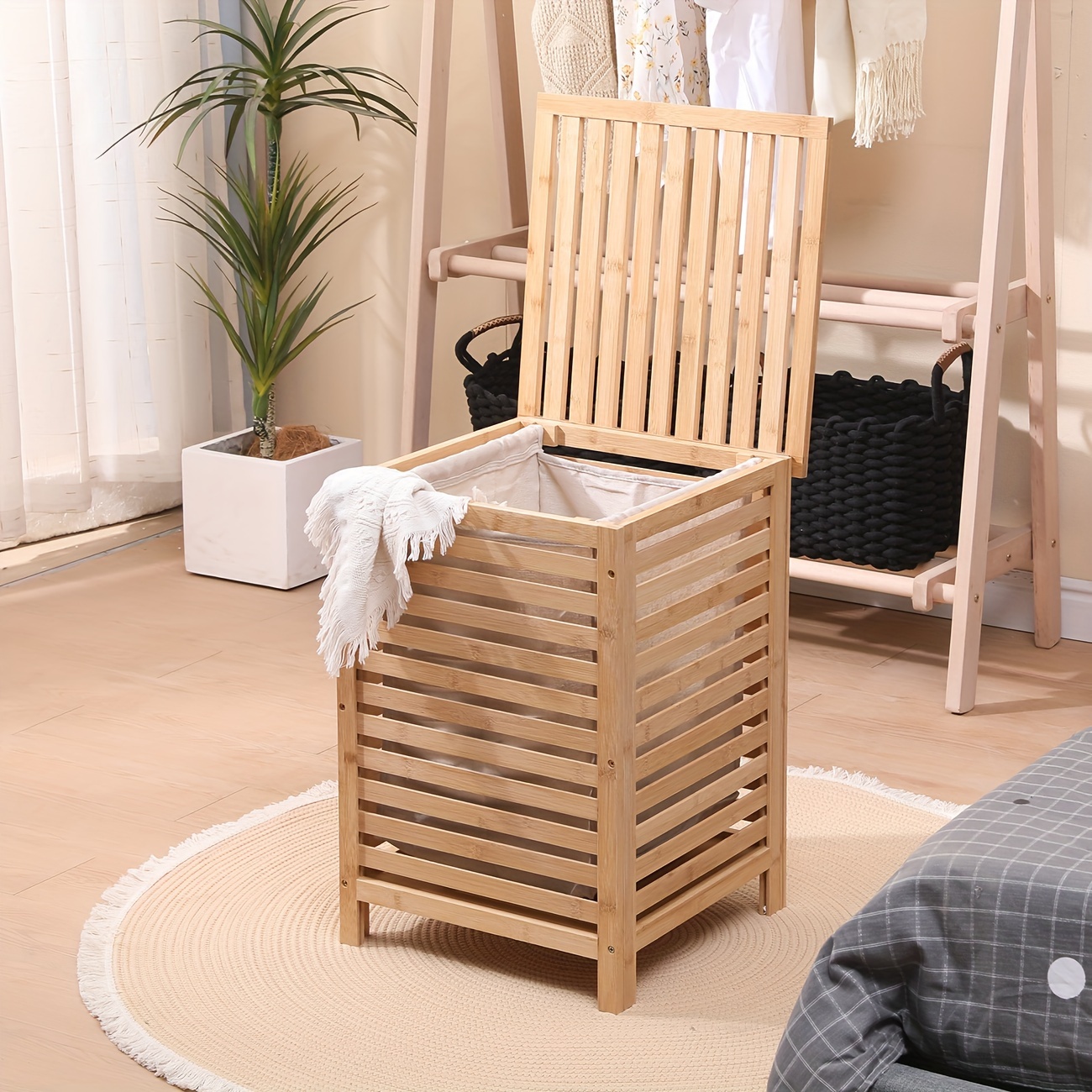 

Bamboo Laundry Hamper With Lid For Clothes Storage, Laundry Bin Laundry Basket Storage For Laundry Room