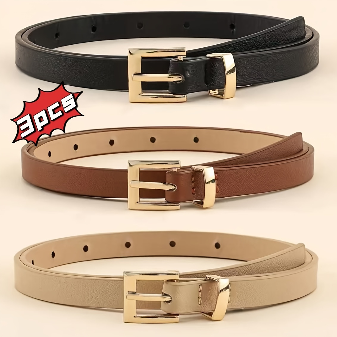3pcs Set Of With Single-color Belt, Casual Business, Versatile Style, Multi-functional Skirt Pants, Outerwear, Thin Belt